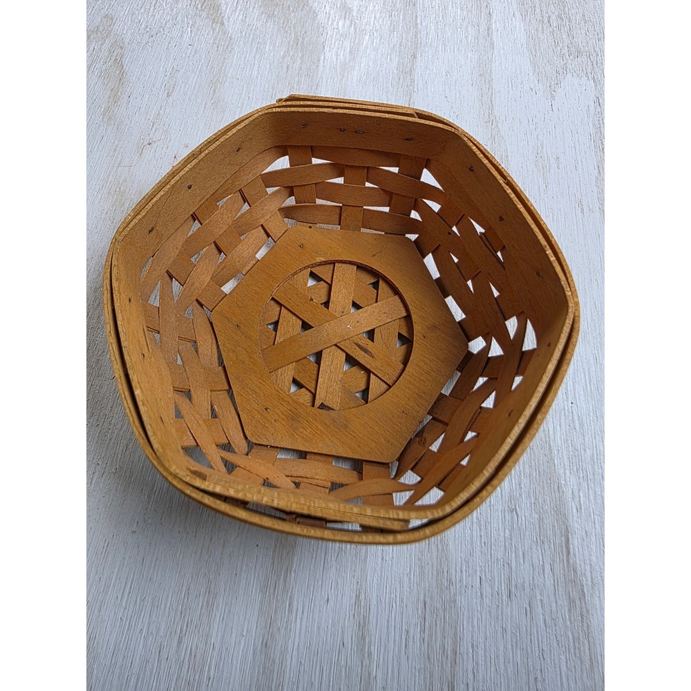 Longaberger Handwoven Hexagon Basket Small Wood Woven Dresden Ohio Boho Decor
